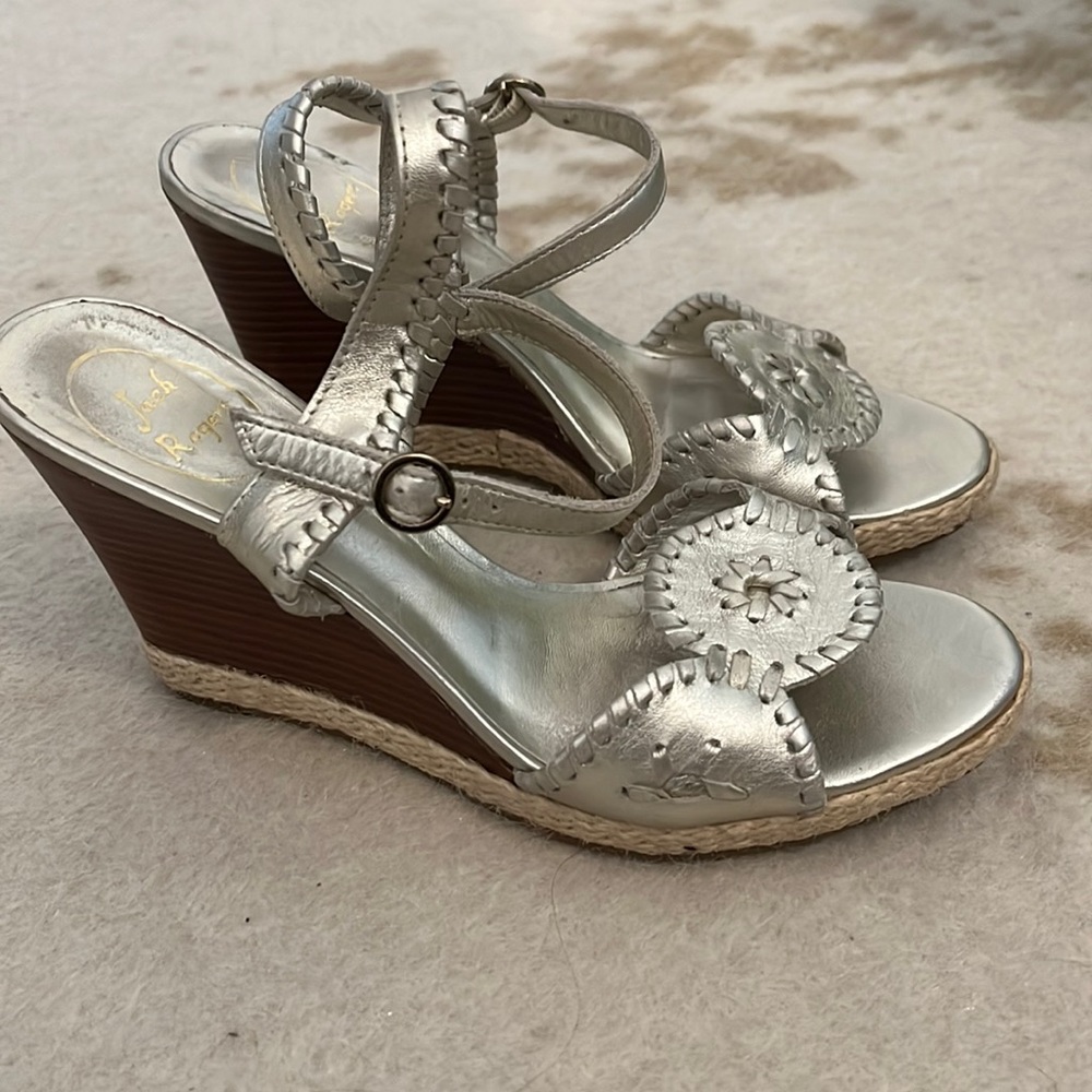 Jack Rogers Claire Silver Wedge Sandal Ankle Strap
